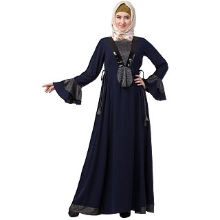 Designer abaya with sequins work- Navy Blue